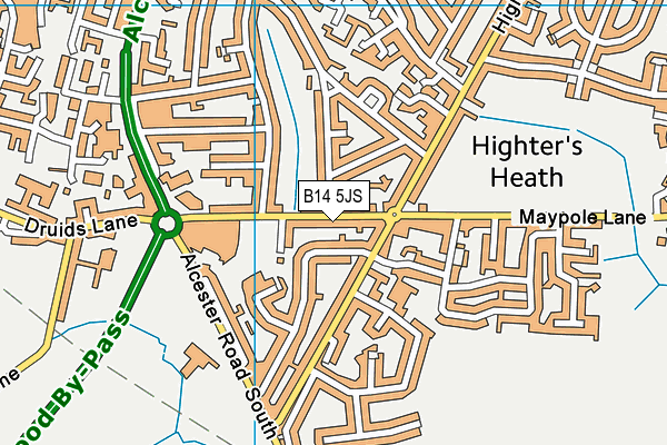 B14 5JS map - OS VectorMap District (Ordnance Survey)