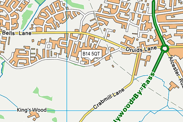 B14 5QT map - OS VectorMap District (Ordnance Survey)