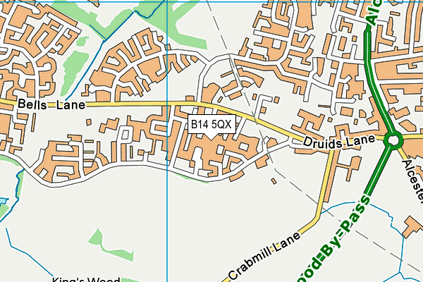 B14 5QX map - OS VectorMap District (Ordnance Survey)