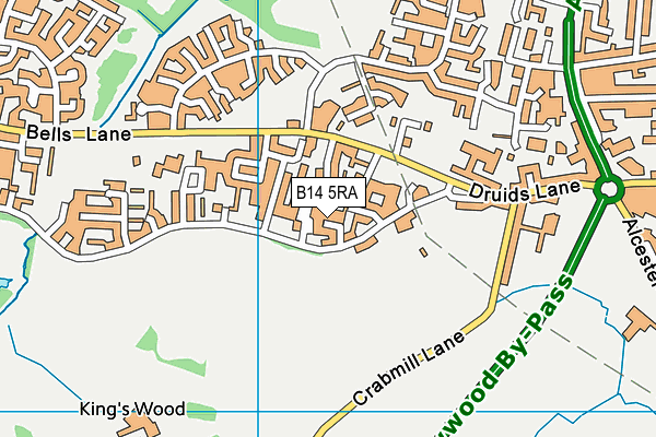 B14 5RA map - OS VectorMap District (Ordnance Survey)