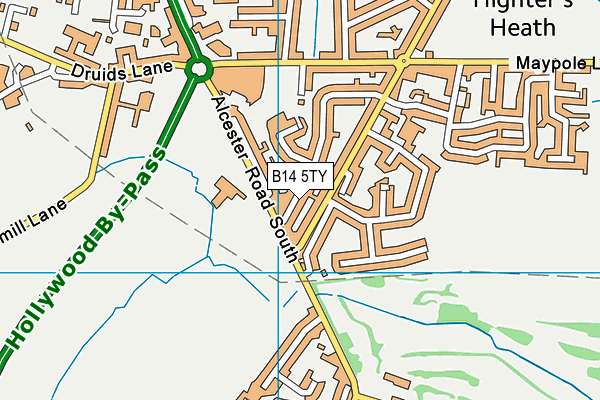 B14 5TY map - OS VectorMap District (Ordnance Survey)