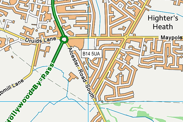 B14 5UA map - OS VectorMap District (Ordnance Survey)