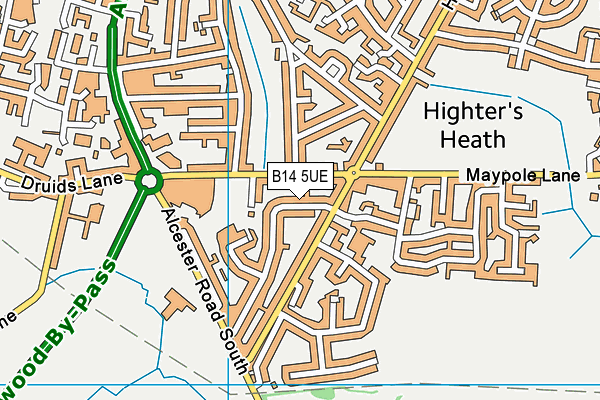 B14 5UE map - OS VectorMap District (Ordnance Survey)