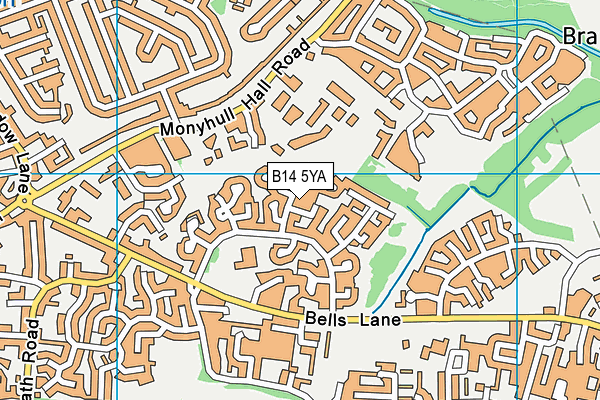 B14 5YA map - OS VectorMap District (Ordnance Survey)