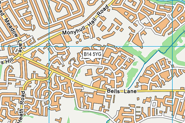 B14 5YG map - OS VectorMap District (Ordnance Survey)