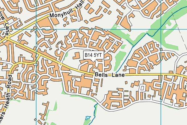 B14 5YT map - OS VectorMap District (Ordnance Survey)