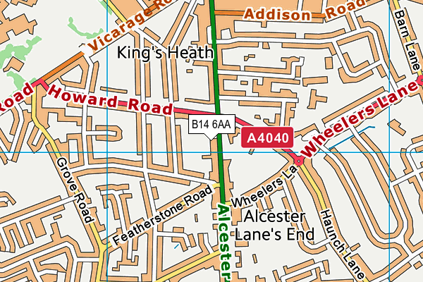 B14 6AA map - OS VectorMap District (Ordnance Survey)