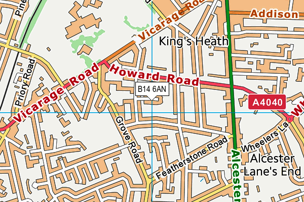 B14 6AN map - OS VectorMap District (Ordnance Survey)