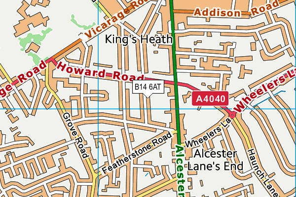 B14 6AT map - OS VectorMap District (Ordnance Survey)