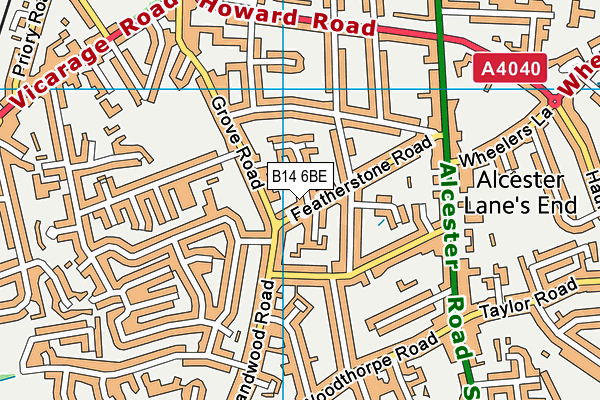 B14 6BE map - OS VectorMap District (Ordnance Survey)