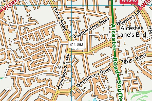 B14 6BJ map - OS VectorMap District (Ordnance Survey)