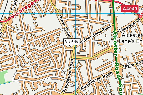 B14 6HA map - OS VectorMap District (Ordnance Survey)