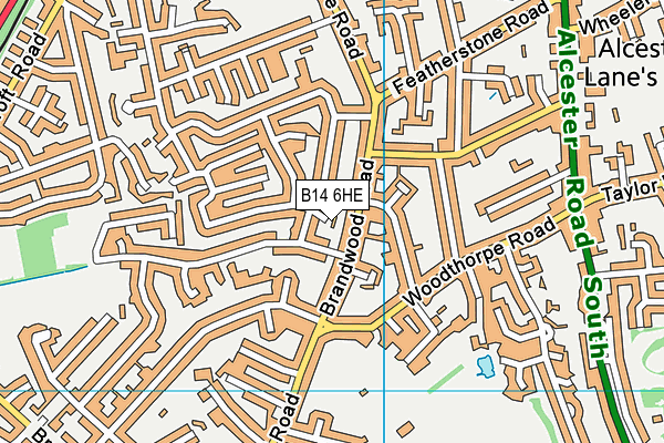 B14 6HE map - OS VectorMap District (Ordnance Survey)