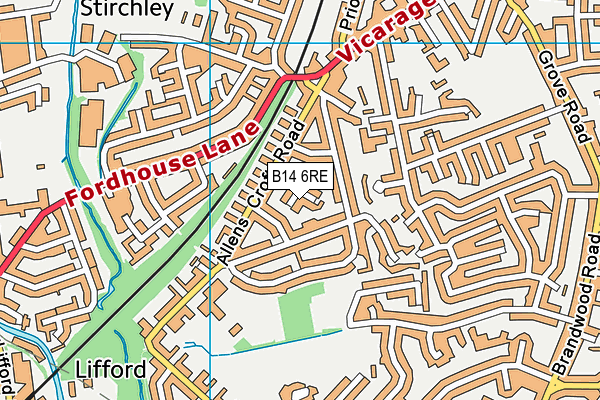 B14 6RE map - OS VectorMap District (Ordnance Survey)