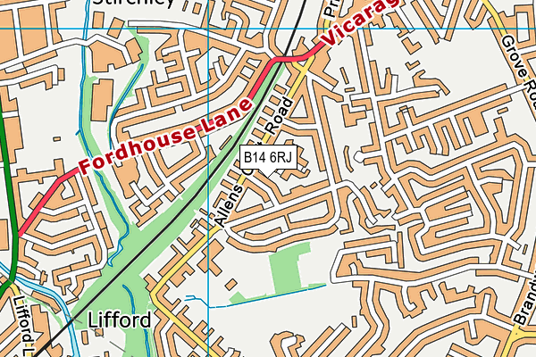 B14 6RJ map - OS VectorMap District (Ordnance Survey)