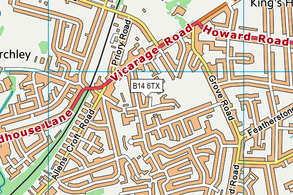 B14 6TX map - OS VectorMap District (Ordnance Survey)