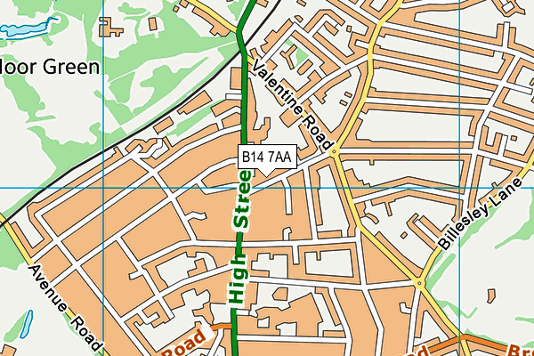 B14 7AA map - OS VectorMap District (Ordnance Survey)