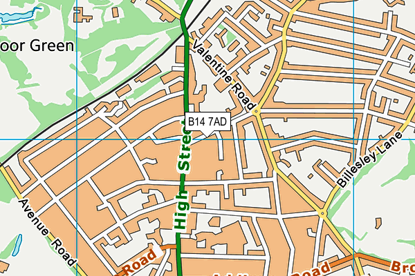 B14 7AD map - OS VectorMap District (Ordnance Survey)