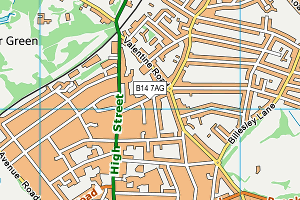 B14 7AG map - OS VectorMap District (Ordnance Survey)