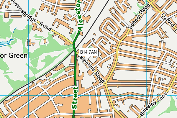 B14 7AN map - OS VectorMap District (Ordnance Survey)