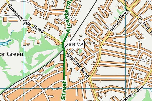 B14 7AP map - OS VectorMap District (Ordnance Survey)