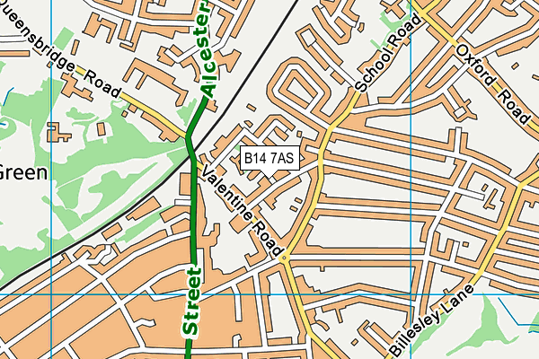 B14 7AS map - OS VectorMap District (Ordnance Survey)