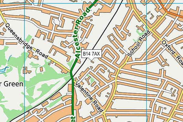 B14 7AX map - OS VectorMap District (Ordnance Survey)