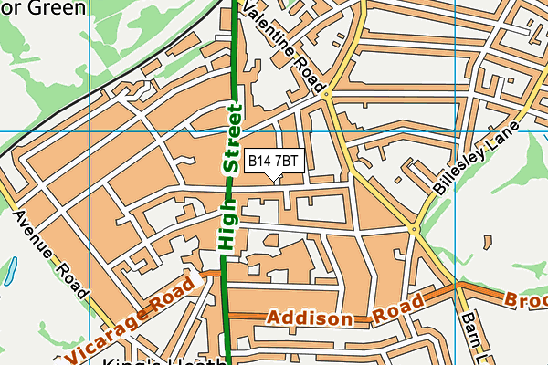 B14 7BT map - OS VectorMap District (Ordnance Survey)