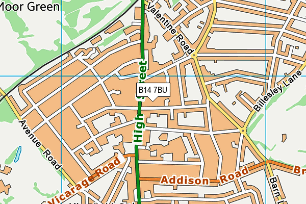 B14 7BU map - OS VectorMap District (Ordnance Survey)