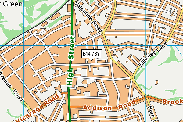 B14 7BY map - OS VectorMap District (Ordnance Survey)