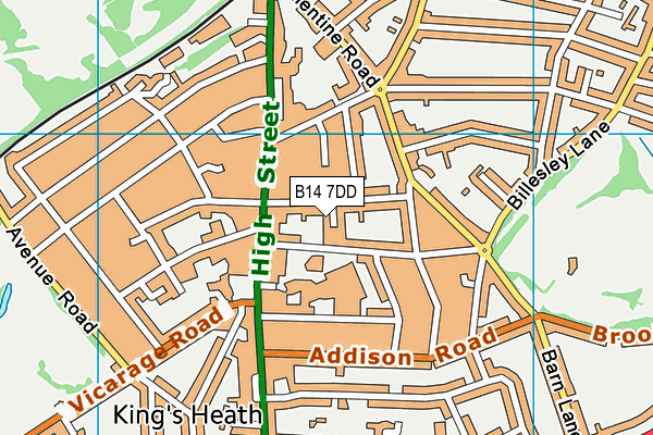 B14 7DD map - OS VectorMap District (Ordnance Survey)