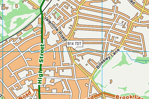 B14 7DT map - OS VectorMap District (Ordnance Survey)