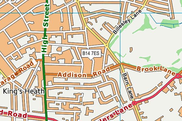 B14 7ES map - OS VectorMap District (Ordnance Survey)