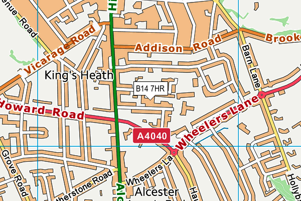 B14 7HR map - OS VectorMap District (Ordnance Survey)