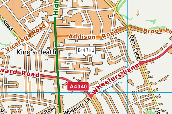 B14 7HU map - OS VectorMap District (Ordnance Survey)