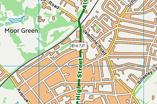 B14 7JT map - OS VectorMap District (Ordnance Survey)