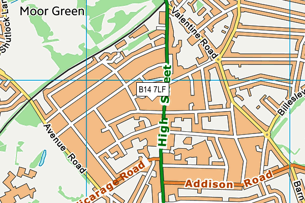 B14 7LF map - OS VectorMap District (Ordnance Survey)