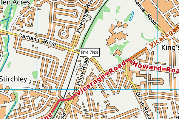 B14 7NS map - OS VectorMap District (Ordnance Survey)