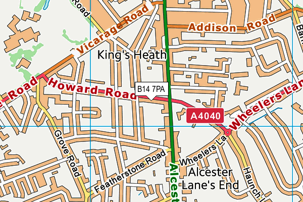 B14 7PA map - OS VectorMap District (Ordnance Survey)