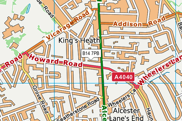 B14 7PB map - OS VectorMap District (Ordnance Survey)