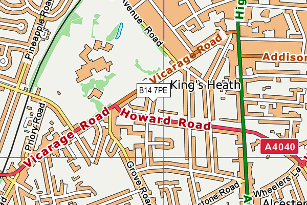 B14 7PE map - OS VectorMap District (Ordnance Survey)