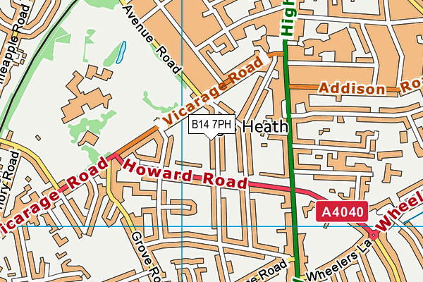 B14 7PH map - OS VectorMap District (Ordnance Survey)