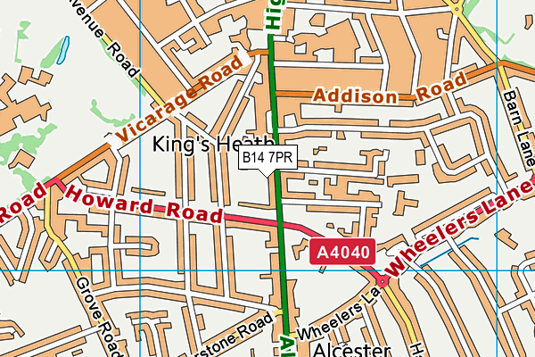 B14 7PR map - OS VectorMap District (Ordnance Survey)