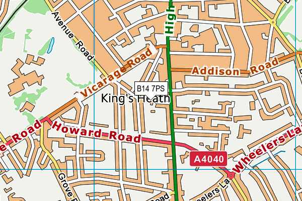 B14 7PS map - OS VectorMap District (Ordnance Survey)