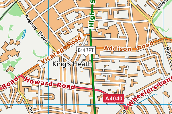 B14 7PT map - OS VectorMap District (Ordnance Survey)