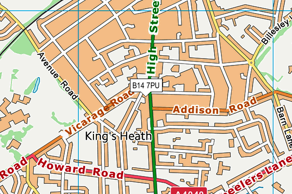 B14 7PU map - OS VectorMap District (Ordnance Survey)