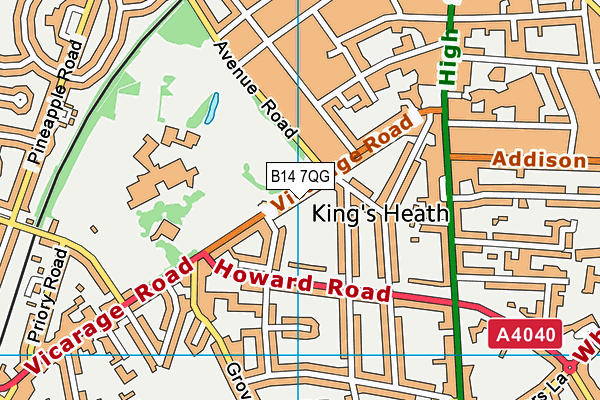 B14 7QG map - OS VectorMap District (Ordnance Survey)