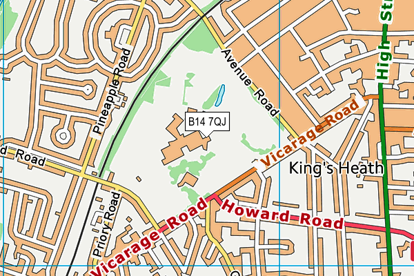 King Edward VI Camp Hill School for Boys map (B14 7QJ) - OS VectorMap District (Ordnance Survey)