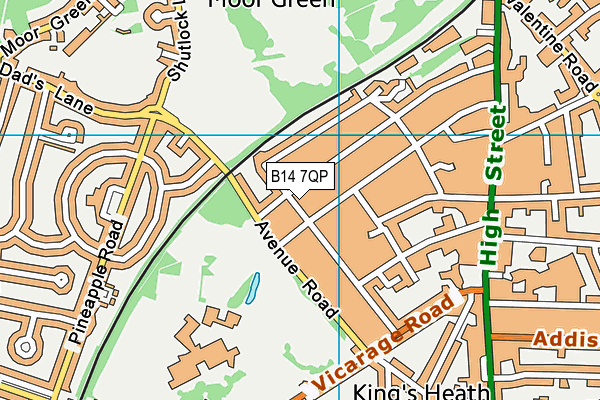 B14 7QP map - OS VectorMap District (Ordnance Survey)
