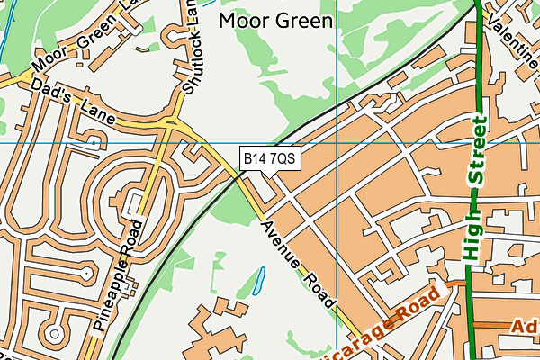 B14 7QS map - OS VectorMap District (Ordnance Survey)